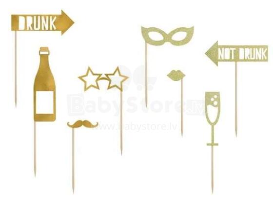 Ikonka Art.KX4563 Gadgets photo props Let's Celebrate gold photo booth 8 elements