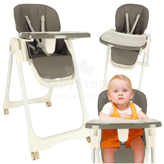 Ikonka Art.KX4517 Feeding chair on wheels with stand foldable grey