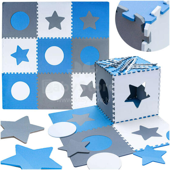 Ikonka Art.KX4506 Foam puzzle mat for children 180x180cm 9 pieces grey-blue
