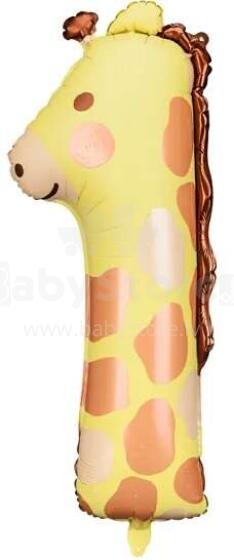 Ikonka Art.KX4535_5 Foil balloon number "1" - Giraffe 31x82 cm