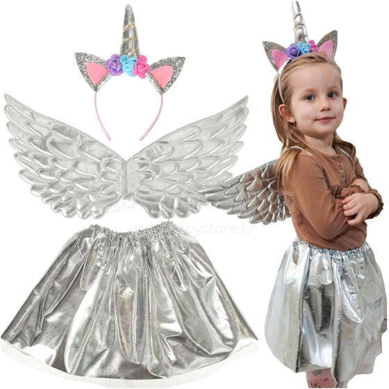 Ikonka Art.KX4433_1 Unicorn costume skirt headband silver