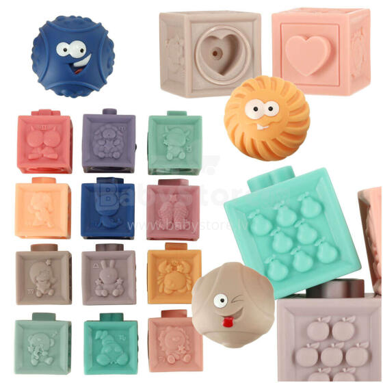 Ikonka Art.KX4393 Sensory soft educational balls blocks 15 elements