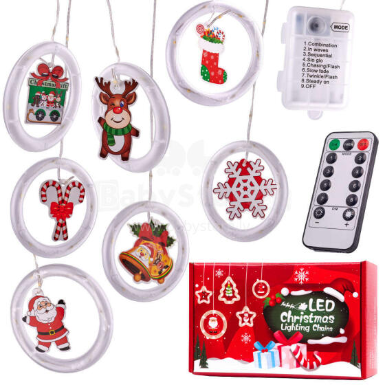 Ikonka Art.KX5249_1 LED Christmas picture curtain lights in circles 3m 10 bulbs with battery remote control
