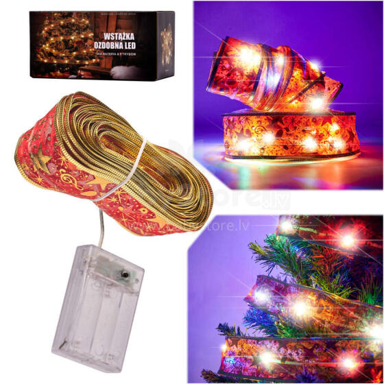 Ikonka Art.KX4352_2 Ribbon decorative LED strip 10m 100LED Christmas tree lights Christmas decoration multicolour with batteries