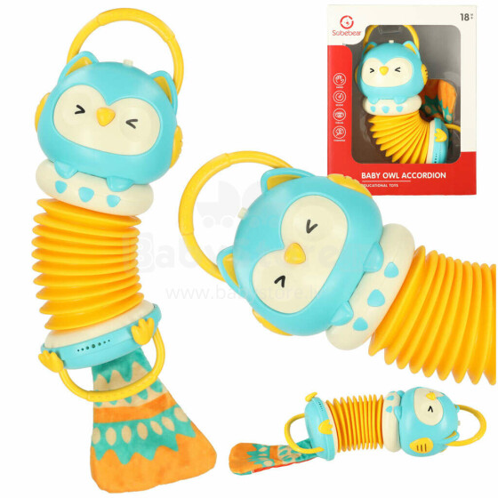 Ikonka Art.KX4287 Harmony accordion for children orange owl playing LED 30cm
