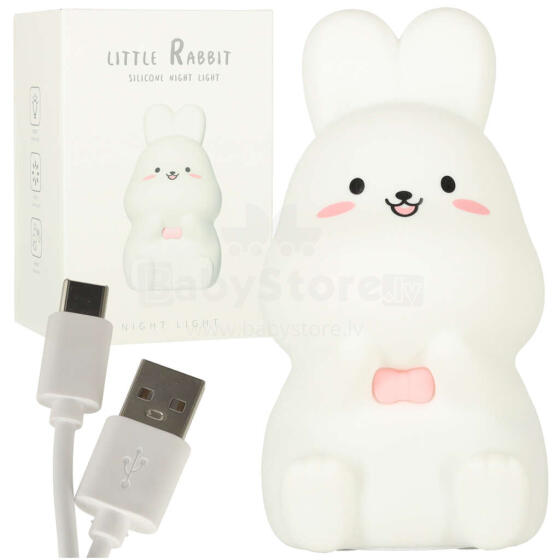 Ikonka Art.KX4113 Children's silicone LED night light white with pink bunny