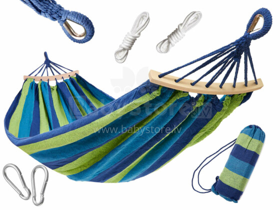 Ikonka Art.KX5974 Single person hammock 200x100 with reinforced bar + fitting kit