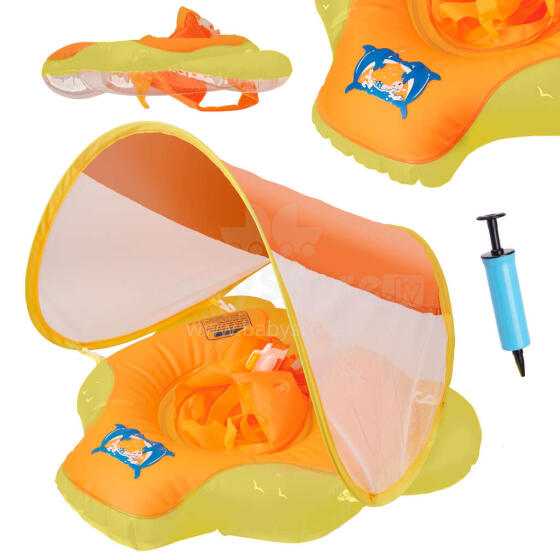 Ikonka Art.KX4957 Inflatable ring wheel for children with canopy L 6-18 months yellow