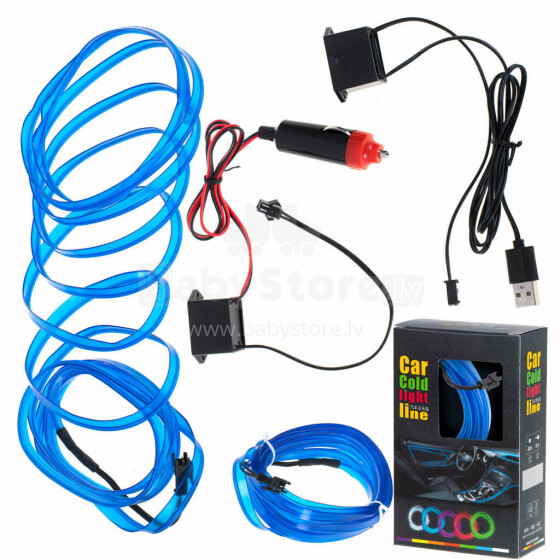 Ikonka Art.KX4956_1 LED aplinkos apšvietimas automobiliui / automobilio USB / 12V juosta 3 m mėlyna