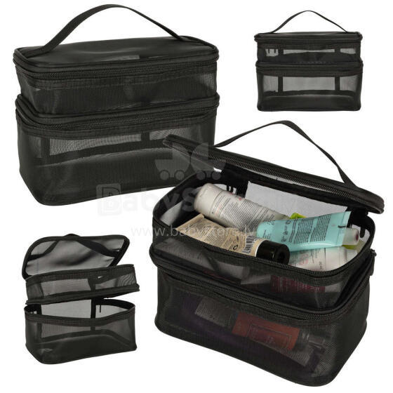 Ikonka Art.KX4106 Cosmetic travel organiser folding pile for storing cosmetics accessories black