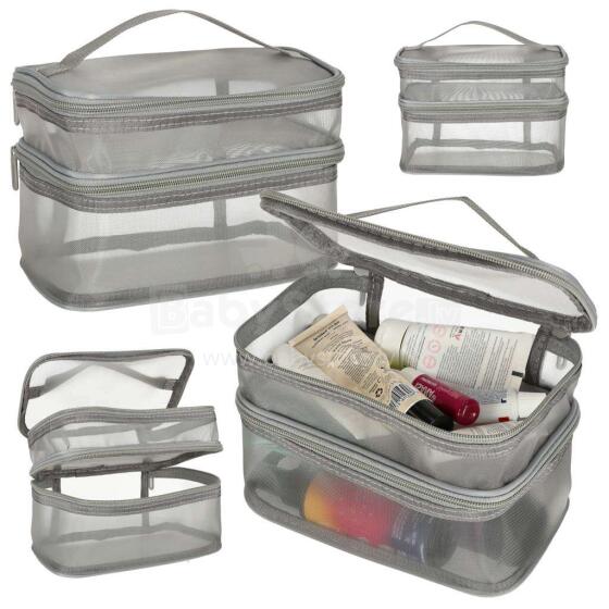 Ikonka Art.KX4106_1 Cosmetic travel organiser folding pile for storing cosmetics accessories grey