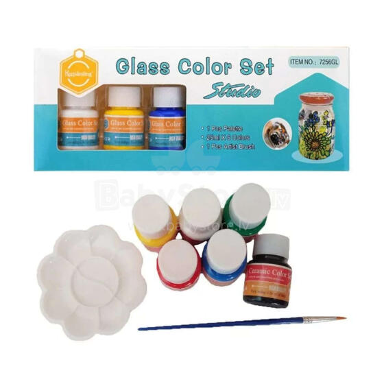 Ikonka Art.KX3876_1 Paints for glass ceramics porcelain set for painting on glass 6 colours x 25ml + brush painting palette