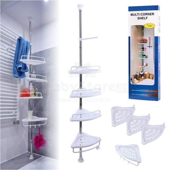 Ikonka Art.KX4322 Bathroom corner shelf in the shower telescopic 4 shelves hangers
