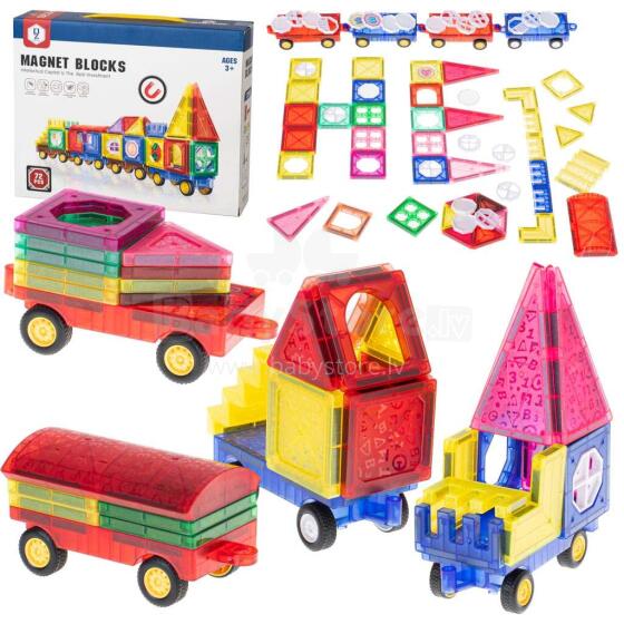 Ikonka Art.KX5106 Magnētiskie bloki 3D puzzle flīzes auto 72el.