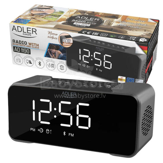 Ikonka Art.KX4140 Adler AD 1190 Silver Radiobudzik bezprzewodowy radio budzik przenośny Bluetooth USB AUX karta SD 2600mAh