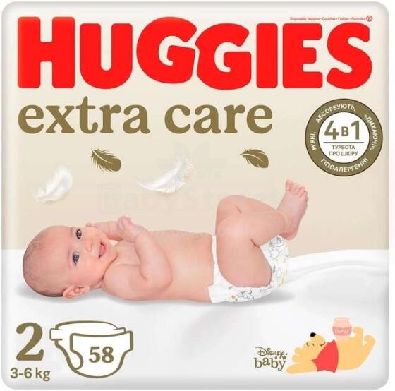 Huggies Extra Care 2 Art.BL041578071ecological cotton diapers 3-6kgs, 58pcs.