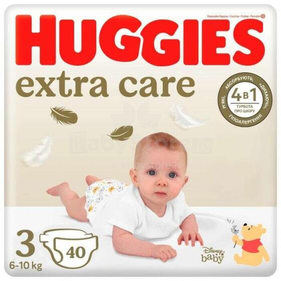 Huggies Extra Care 3 Art.BL041574400 ecological cotton diapers 6-10kgs, 40pcs.