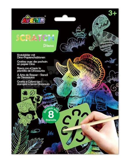 AVENIR Scratch set with stencil: Dinos