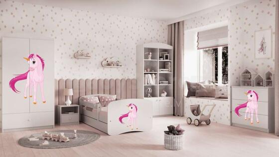 Bed babydreams white unicorn with drawer with non-flammable mattress 160/80