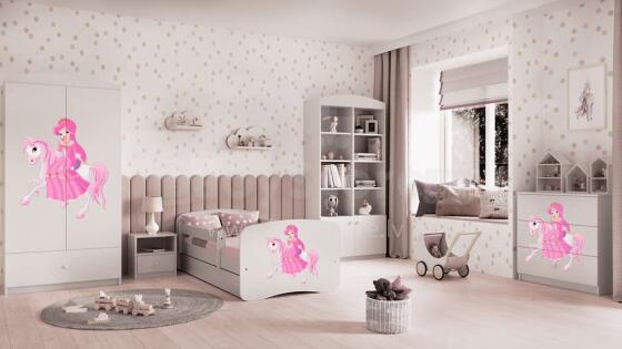 Bed babydreams white princess on horse without drawer with mattress 140/70