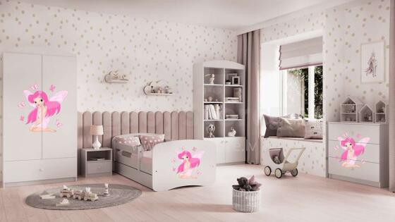 Bed babydreams white fairy with butterflies with drawer with non-flammable mattress 160/80