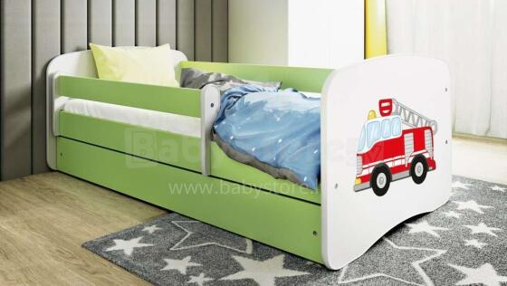 Bed babydreams green fire brigade with drawer with non-flammable mattress 140/70