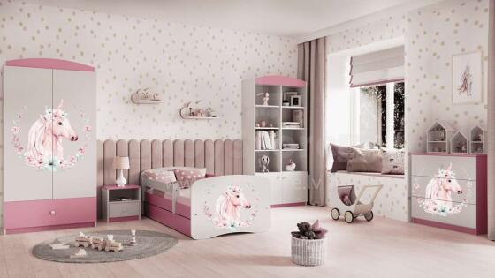 Bed babydreams pink horse with drawer with non-flammable mattress 140/70