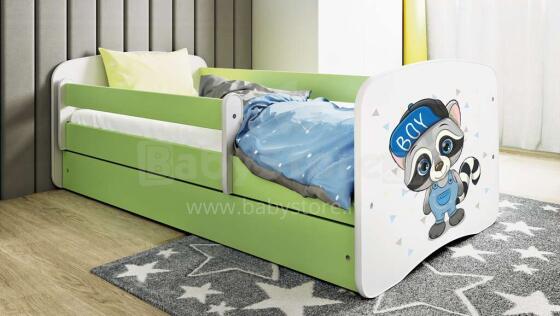 Bed babydreams green raccoon with drawer with non-flammable mattress 140/70
