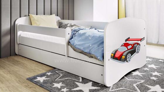 Bed babydreams white racing car with drawer with non-flammable mattress 140/70
