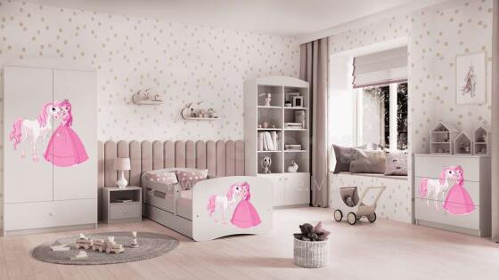 Bed babydreams white princess horse with drawer with non-flammable mattress 180/80