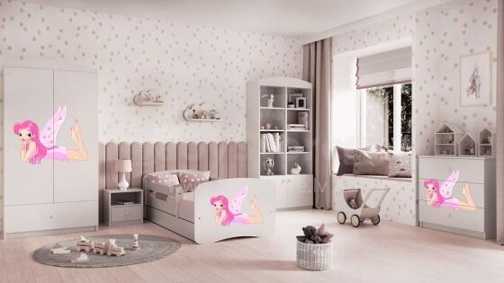 Bed babydreams white fairy with wings with drawer with non-flammable mattress 160/80