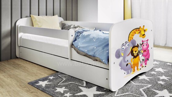 Bed babydreams white zoo with drawer with non-flammable mattress 160/80