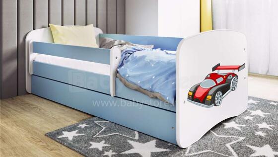 Bed babydreams blue racing car with drawer with non-flammable mattress 140/70