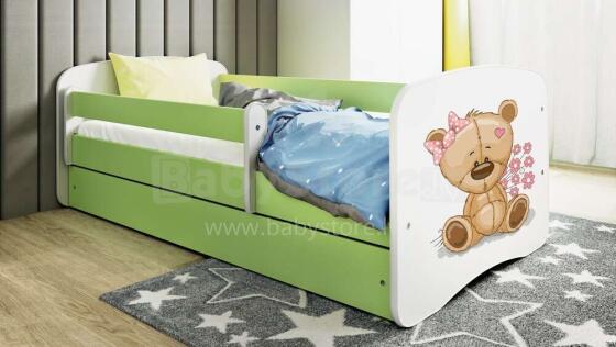Bed babydreams green teddybear flowers with drawer with non-flammable mattress 160/80