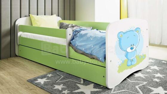 Bed babydreams green blue teddybear with drawer with non-flammable mattress 160/80
