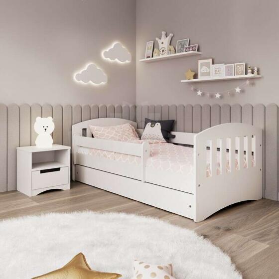 Bed classic 1 white with drawer with non-flammable mattress 160/80