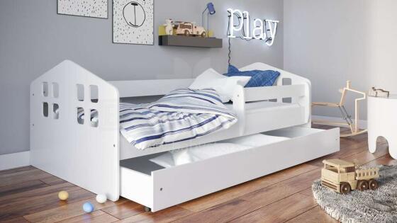 Bed Kacper white with drawer with non-flammable mattress 180/80