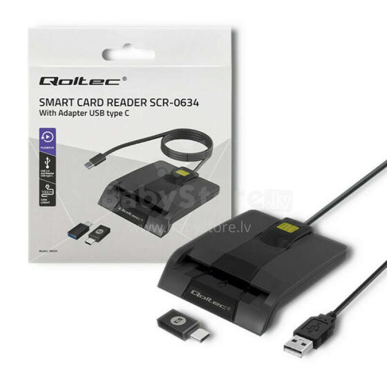 Qoltec 50632 Smart ID mikroshēmu karšu lasītājs SCR-0632 | USB tips C