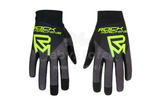 Velo cimdi Rock Machine Race, melns/zaļš, izmērs S