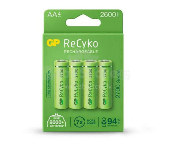 4x AA/R6 GP ReCyko 2700 sērijas Ni-MH 2600mAh uzlādējamās baterijas