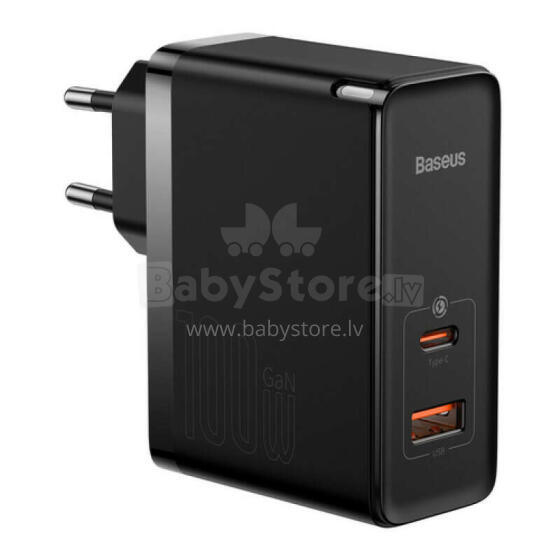 Ātrais lādētājs Baseus GaN5 Pro C+U 100W, EU, melns