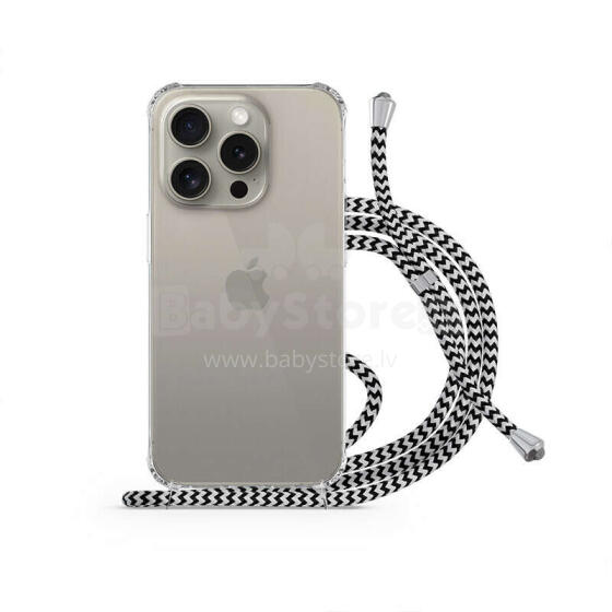 ЧЕХОЛ С РЕМЕШКОМ SPELLO ДЛЯ IPHONE 15 — ПРОЗРАЧНЫЙ/ЧЕРНО-БЕЛЫЙ РЕМЕНЬ
