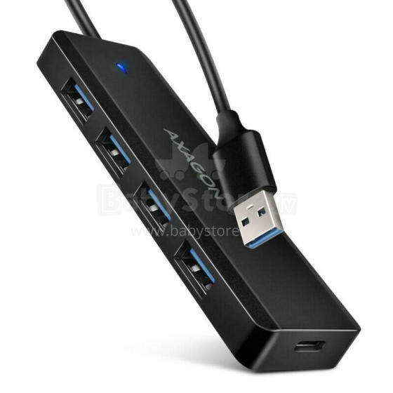 HUE-C1A 4-портовый USB-концентратор для путешествий, 5 Гбит/с, разъем питания USB-C, кабель типа A длиной 19 см, дополнительный блок питания USB-C