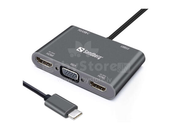 Sandberg 136-35 USB-C Dock 2xHDMI+1xVGA+USB+PD