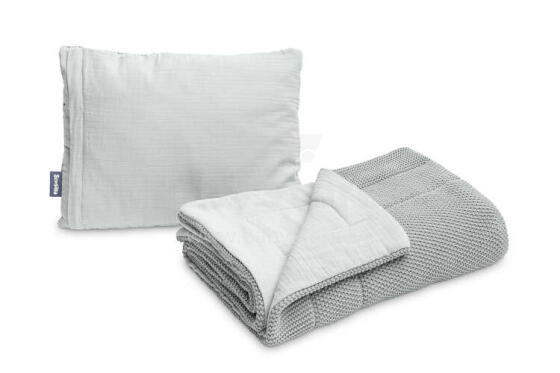 Knitted cot set with muslin - grey