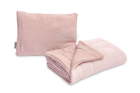 Knitted cot set with muslin - pink