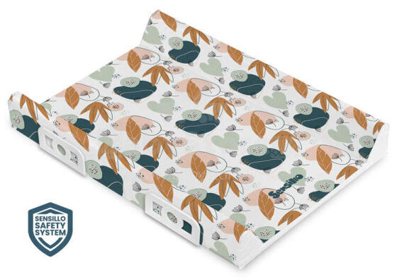 Stiffened Changing Pad WITH SAFETY SYSTEM - GARDEN LEAVES PLATINUM