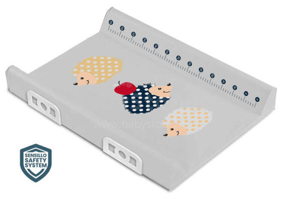 Stiffened Changing Pad WITH SAFETY SYSTEM - HEDGEHOGS GREY