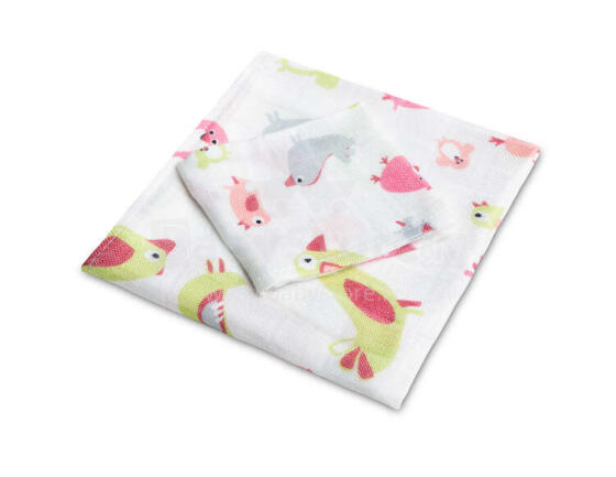 BAMBOO DIAPERS SET 30x35 75x75 PINK BIRDS