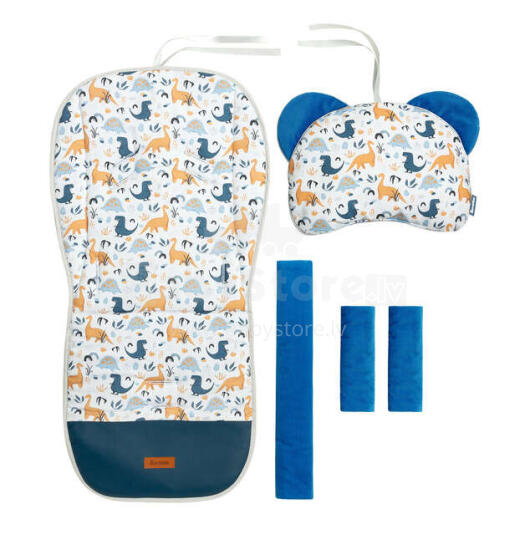 DELUXE VELVET PUSHCHAIR LINER - DINOSAURS BLUE 